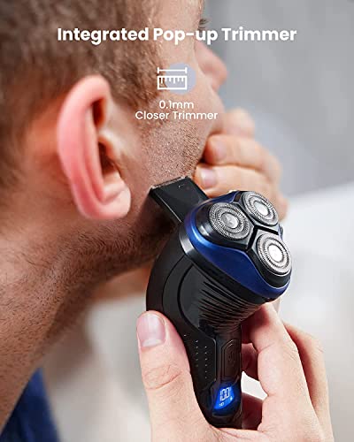 Glaker Electric Shaver For Men, Cordless Rechargeable Rotary Mens Electonric Razor With Nose Hair Trimmer & Pop-Up Trimmer And Storage Bag (Blue) #TOP1