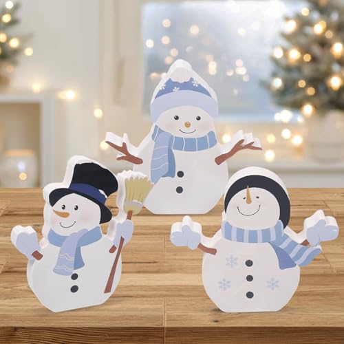 Weihnachtsdeko Tisch, 3 Stück Weihnachten Tischdeko Holz, Schneemann...