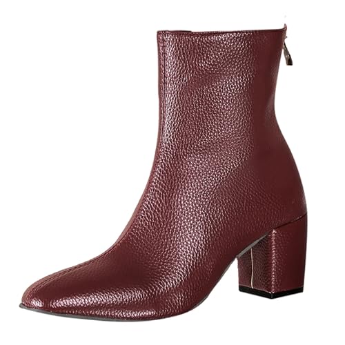 Zapatos de mujer cortos estilo botín con tacón alto grueso y punta cuadrada pequeña 40