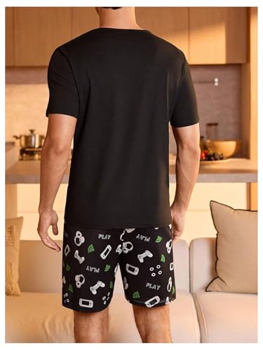 Image of Verdusa Men's Pajamas Set 2 Piece Pjs Sets Short Sleeve Letter Print Tee and Short Lounge Set