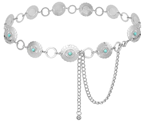 Image of Women's Concho Chain Belt Western Cowgirl Metal Waist Chain Belt for Dress