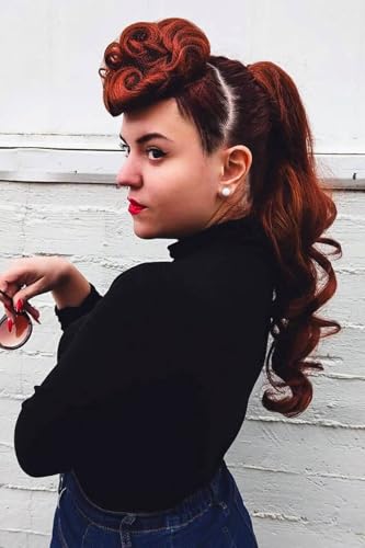 Chignon postiche à clip haut de gamme style caniche rouge 130