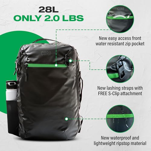 COR Surf Carry On Travel Backpack | Island Hopper 2.0 Ultralight Ariline Approved Personal Item Backpack| 28L Matte Black Waterproof Edition - FREE S-Clip Included - Image 3