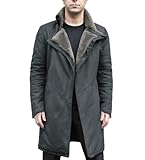 Men's Vintage Ryan Gosling Office K 2049 Blade Runner Trench Grey Fur Black Cotton Trench Coat