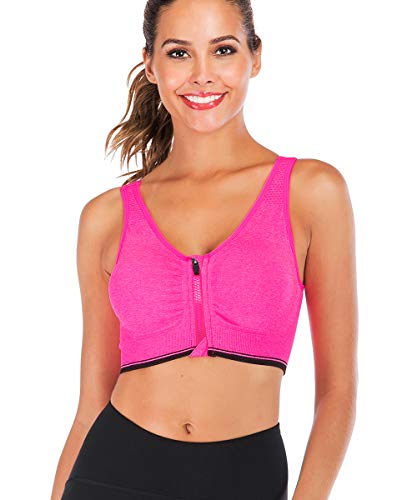 Women's Zip Front Sports Bra - Seamless Wirefree Post Surgery Bra Racerback Workout Gym Yoga Bras With Removable Pads #TOP2