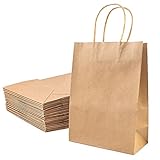 Papiertüten mit Henkel, 25 Stück Geschenktüten Papier, Dekorierbar Papiertüten Braun,Geeignet für Partys, Hochzeiten, Verpackungen, Zum Mitnehmen und Boutique Einzelhandel