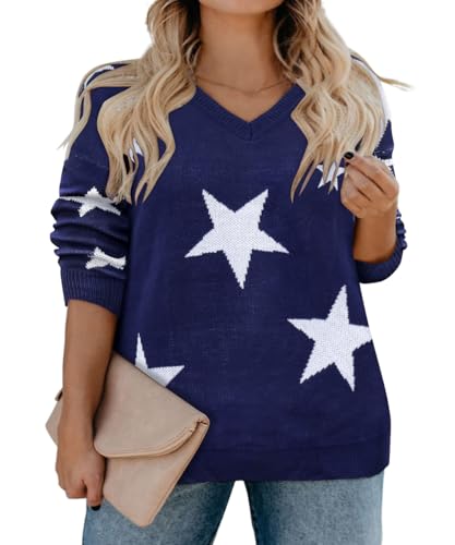 Image of RITERA Womens Plus Size Sweaters Star Long Sleeve Casual Patriotic Pullover Warm Jumper Knit Tops XL-5XL