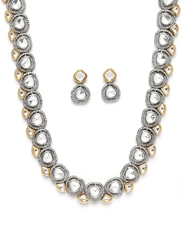 Image of Karatcart Gold Plated Green Crystal and Pearl Studded Kundan Rani-Haar Necklace Set for Women