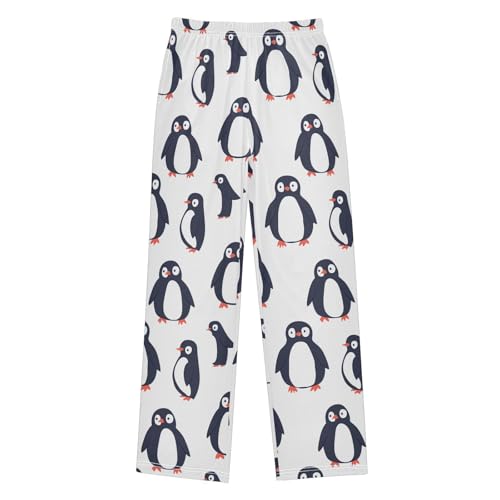 Boys' Pants Cartoon Cute Penguins White Long Bottoms Jogger Pants Elastic Waist Trousers with Pockets S-XL
