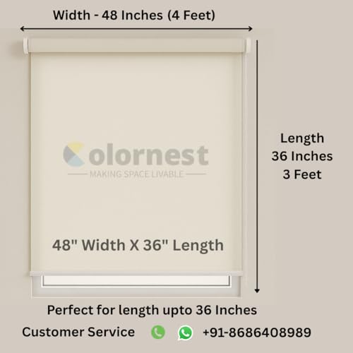 Image of Roller Blinds for Windows 48 Inch W X 36 Inch L | Light Filtering Roll-Up Shades Sun UV Protection for Home & Office White| Customised Size | Heavy Duty in 38 MM Pole