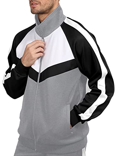 Sun Lorence Sportswear For Men 2 Pieces With Zipper Jackets Outdoor Sports Tracksuits Set Grey Xx-Large #TOP3