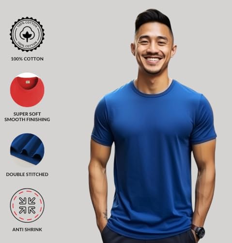 Image of ADRO Men's Cotton Regular Fit Combo Plain Solid T-Shirt Pack of 2