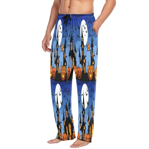 Qilmy Graffiti Castle & Pumpkin Men's Cotton Pajama Pants, Lightweight Lounge Sleepwear with Drawstring and Pocket4