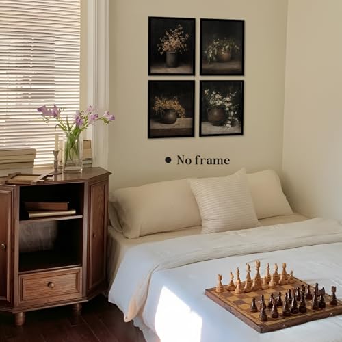 Image of WEFKODO Dark Cottagecore Decor Vintage Moody Botanical Wall Decor, Moody Wall Art for Home Bedroom Bathroom Living Room Dorm College, Cottagecore Room Posters Prints 4Pcs, 8x10 Unframed