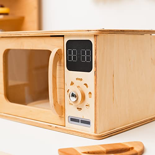 Wooden Kids Microwave Oven Montessori Furniture for Toddler Play Toy Microwave Wood Kids Playroom Natural Wooden Nursery Decor Birthday Baby Gift Neutral Room Kids Gift 2nd 3rd Birthday (Natural) - Image 6