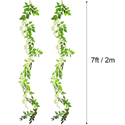 Yueshop 2x7FT Artificial Wisteria Vine Garland Plants Flowers Arts For Ceremony Home Wedding Decoration (White)