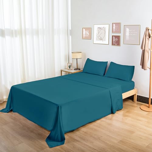 HBHLFZ Full Flat Sheet - Ultra Soft Polyester Top Sheet - Hotel Quality Bed Sheets - Comfortable Wrinkle-Free - Easy to Care for - 1 Full Flat Sheet Only(Full,Blue-Green)