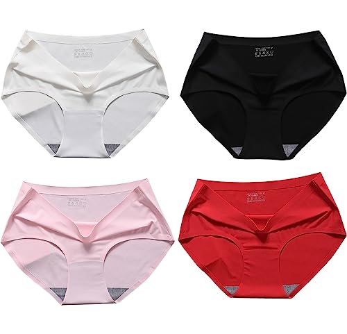 Image of ( Multicolour Seamless Panties for Women Super Combed Cotton Hipster Printed Panties No Show Mid Waist Briefs Hipster Underwear for Women Ice Silk Invisible Seamless Panties
