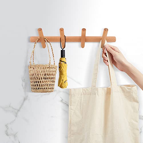 Kysmotic Wooden Coat Rack Wall Mounted | Modern Wood Coat Hooks For Entryway, Bedroom, Bathroom | 4 Pegs Wood Wall Hook For Hanging Clothes Robes Towels Hats #TOP2