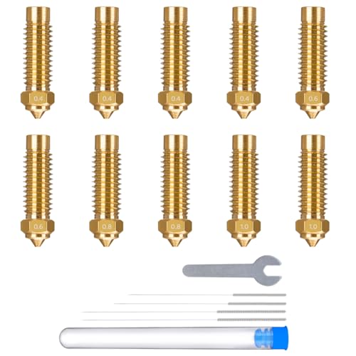 ELEGOO 10pcs Multi Size Düsen für Neptune 4 Plus/Max 3D Drucker, Messing Hotend Düsen 0.4/0.6/0.8/1.0mm mit Reinigungskits