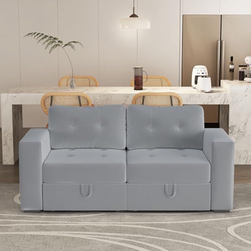 Image of QHITTY Loveseat Modular Sofa, 2 Seater Accent Couch with Hidden Extra Large Storage Space for Living Room, Grey