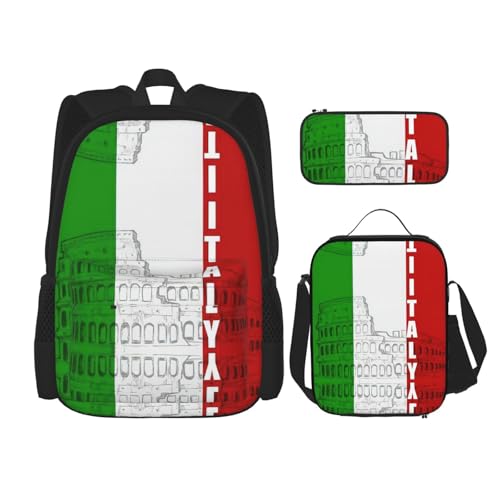 Kfjghhl Estuche para lápices con la bandera italiana del Coliseo romano, bolsa de almuerzo para niños y niñas, juego de mochila escolar para estudiantes universitarios