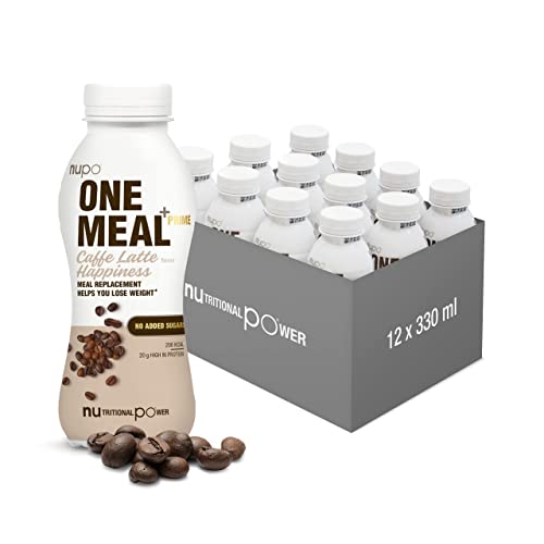 NUPO One Meal + Prime Caffe Latte – Diät Drink zum Abnehmen I Leckerer Mahlzeitenersatz I 12 x 330ml I ca. 200 kcal pro Drink I 24 Nährstoffe, Vitamine & Mineralien I Ohne Zuckerzusatz