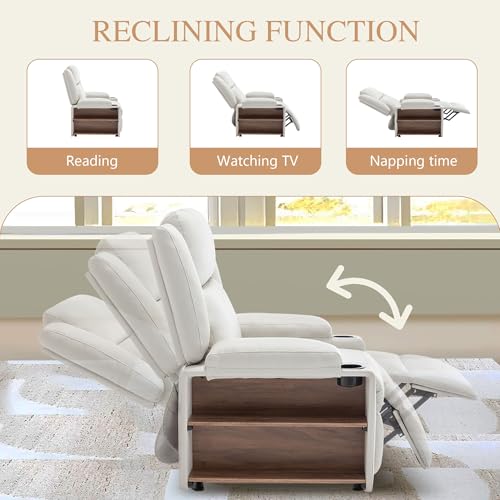 Sillón reclinable cómodo beige con masaje y almacenamiento miniatura 4