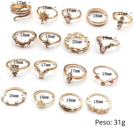 Conjunto de 17 Anéis Boho Femininos, Banhados a Ouro, Pedras Decorativas, Design Geométrico, Lua e Estrela, Empilháveis, Estilo Europeu e Americano em promoção! Veja a oferta e mais achadinhos de Bijuterias 4 Hoje é o melhor dia para comprar Conjunto de 17 Anéis Boho Femininos, Banhados a Ouro, Pedras Decorativas, Design Geométrico, Lua e Estrela, Empilháveis, Estilo Europeu e Americano com aquele preço maroto! Promoção! Aproveite a oferta! 4