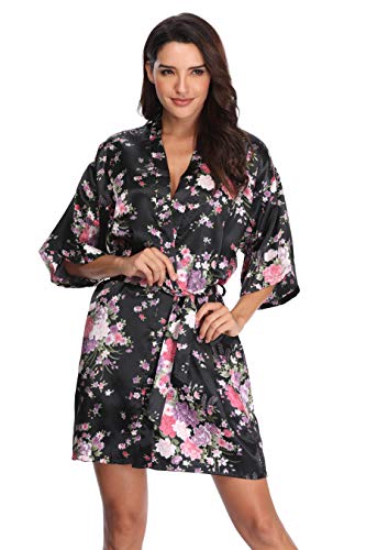 Women's Satin Floral Kimono Bridal Robe - Perfect for Bridesmaids on Wedding Day or as a Comfortable Sleepwear Gown