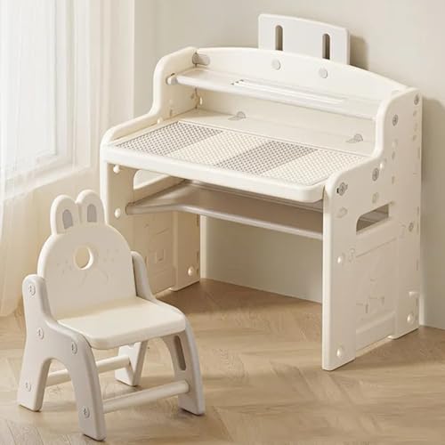 Image of Kids Study Table with Chair Height Adjustable 5 to 12 Years Boys Girls Student Study Desk Chair Combo Children for Home Reading (Grey White, 4in1 Table and Chair)