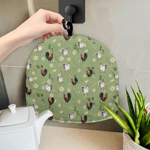 Image of Teapot Cozy Tea Pot Cover Keep Tea Warm Insulating Teapot Cozies Washable Kettle Quilt Teapot Warmer Home Kitchen Decoration, 12.9 X 10.4 Inches, Rooster Daisy Floral Green