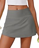 PINSPARK Tennis Skirt for Women High Waisted Athletic Golf Skorts Lightweight Mini Skirts Workout Skater Pockets, Grey Sage Large