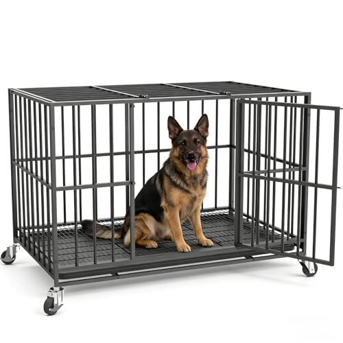 Heavy Duty 48-Inch Dog Crate with Lockable Wheels