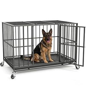 48 in Heavy Duty Dog Crate for Large Dogs, Dog Kennel Indoor with Removable Tray and Lockable Wheels, Easy to Clean, XL Dog Cage for Large and Medium Dogs
