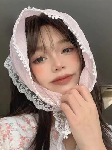 Sweet Flower Triangle Hair Scarf Women Girls Square Scarf Headband Korean French Pastoral Headdress Summer Lace Headwear3