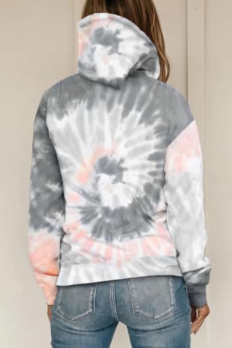 Image of HVEPUO Tie Dye Print Hoodie Long Sleeve Drawstring Pullover Tops Loose Casual Sweatshirt For Women(S-XXL)