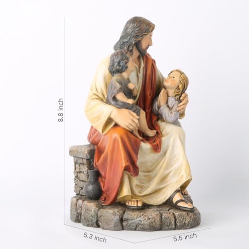 Estatua religiosa de Jesús con niños 8.8 pulg miniatura 4