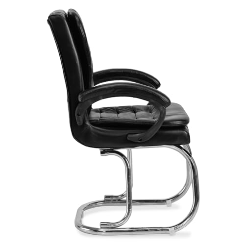 Image of GOYALSON Leatherette Double Cushion Office Guest Chair Sleek, Comfortable Seating for Visitors in Lobby, Reception (4, Black, Double Pipe Chrome Steel Frame)