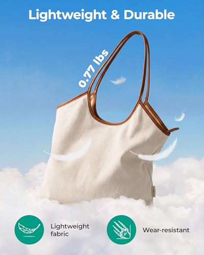 Image of BAGSMRT Corduroy Tote Bag for Women with Zipper Casual Shoulder Bag