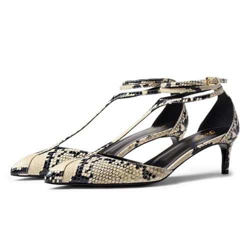 FOWT Women Pointed Toe T-Strap Pumps Ankle Wrap Buckled Kitten Low Heel Sandals Fashion Party Office Shoes Size 4-16 US2
