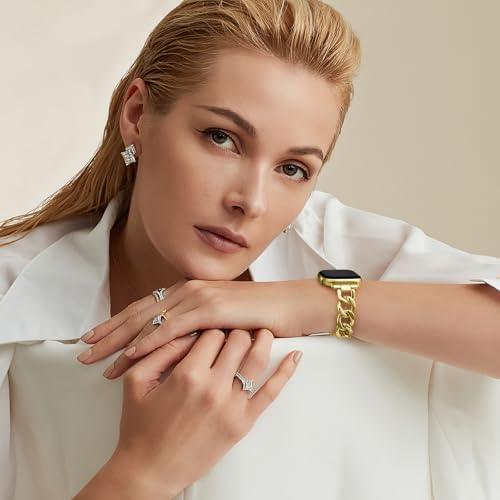 DaQin Gold Band for Apple Watch 40mm-46mm, Metal Chain Replacement for iWatch Series 1-10 SE