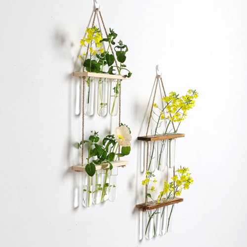 Soulnioi 2 Tiered Plant Terrarium Glass Plante/Test Tube Vase Glass Planter/Hanging Plant Glass/Wooden Frame Hydroponic Vase For for Hydroponic Plants(INCLUDE 8PCS tube) - Image 3