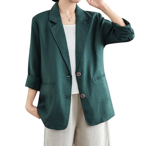 MINTLIMIT Womens Linen Blazer Summer 3/4 Sleeve Notch Lapel Work Office Suit Casual Button Blazers Jackets with Pockets