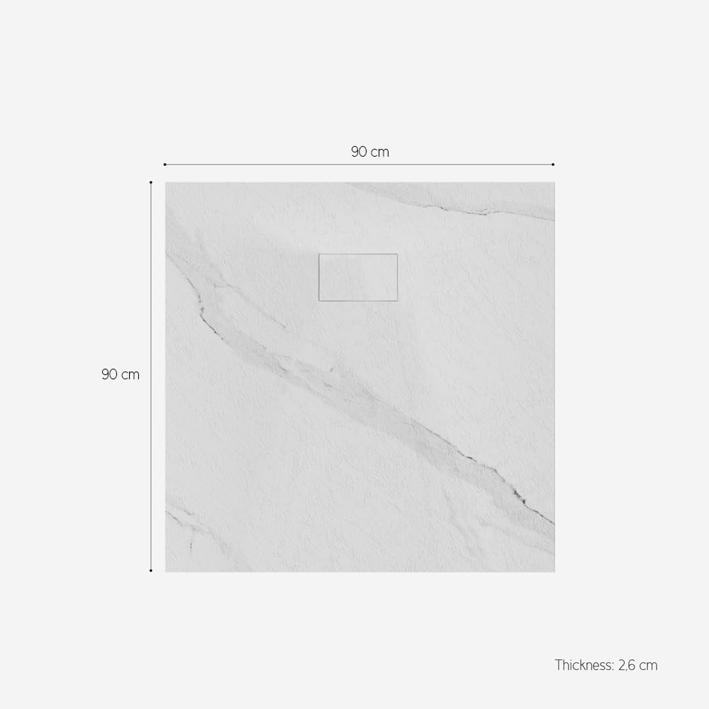 Produce Shop Piatto Doccia Quadrato filopavimento Effetto Marmo 90x90cm Stone MM - Bianco