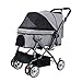 Kinderwagen 4-Rad für Katze/Hund Umkehrbare Richtung Universalrad Aufbewahrungskorb Tablett Sicherheitsgurt mit Link Brake (Color : Grey)