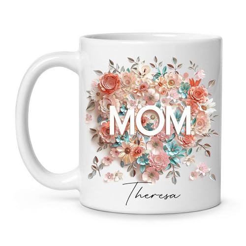 Personalized Mom With Pastel Flowers Cup, Awesome Mug Gift For Mother's Day, Customized Name Tea Cup For Mother, Present For Flower Loving Moms, Custom Ceramic Mug For Floral Enthusiasts -  LASNECK