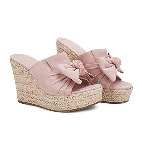 Image of PiePieBuy Womens Platform Espadrilles Slip On Wedge Sandals Bow Tie Open Toe Slides Shoes