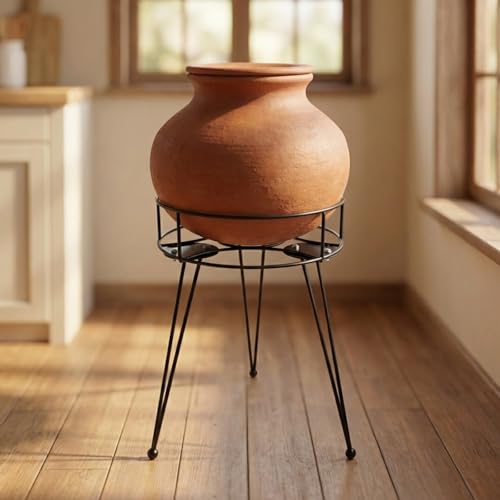 Image of ecofynd Round Heavy Duty Roy Matka Stand for Kitchen, Water Pot Stand, Terracotta Stand for Kitchen Utensils, Multipurpose Dispenser Rack, Pot Stand, Jar Holder, (PS303-BLK)