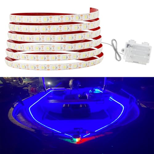 Seaponer Pontoon Boat Lights Battery Operated Marine LED Strip for Duck Bass Sail Kayak Wireless Waterproof Lights Strips for Deck Interior Courtesy Lights Boat Accessories 5m(16.4ft) (blue)